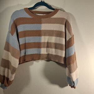Altar'd State Striped Crew Neck Sweater - Blue and Brown